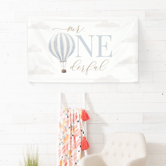 Mr Onederful Hete Luchtballon Verjaardag Spandoek (Insitu)