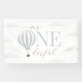 Mr Onederful Hete Luchtballon Verjaardag Spandoek