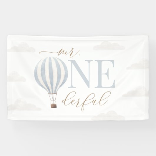Mr Onederful Hete Luchtballon Verjaardag Spandoek (Horizontaal)