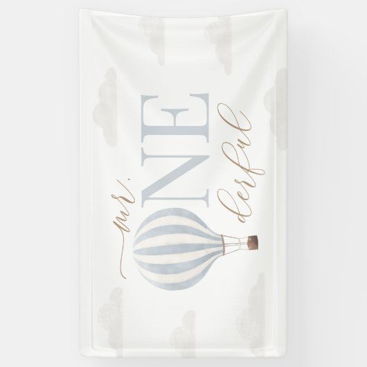 Mr Onederful Hete Luchtballon Verjaardag Spandoek (Verticaal)