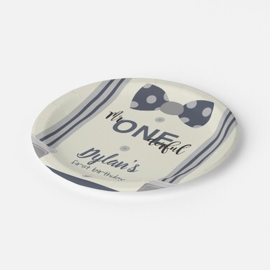 Mr. Onederful marine en grijs boog stropdas Papieren Bordje (Gekanteld)