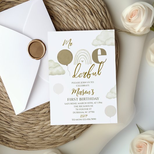 Mr ONEderful Neutral First Birthday Invitation Kaart