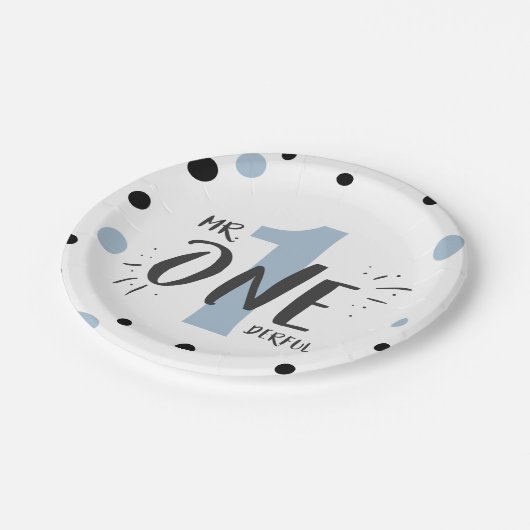 Mr Onederful Party Papier Borden Jongen Baby Blauw Papieren Bordje (Gekanteld)