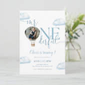 Mr. Onederful Photo Hot Air Balloon 1st Birthday Kaart (Staand voorkant)