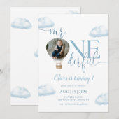 Mr. Onederful Photo Hot Air Balloon 1st Birthday Kaart (Voorkant / Achterkant)