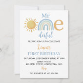 Mr Onederful Sunshine Rainbow Verjaardag uitnodigi Kaart (Voorkant)