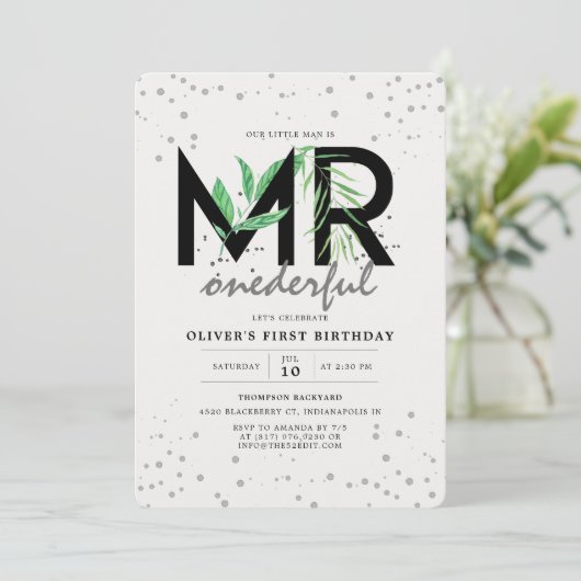 MR Onederful Tropical Greenery Modern 1e verjaarda Kaart (Staand voorkant)
