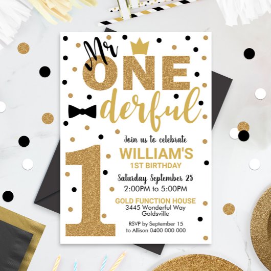Mr. Onederful uitnodiging 1e verjaardag jongen