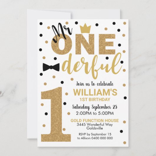 Mr. Onederful uitnodiging 1e verjaardag jongen (Voorkant)