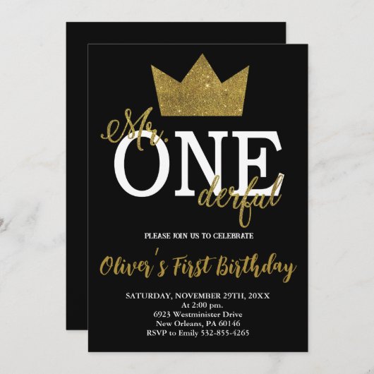 Mr.Onederful uitnodiging, jongen eerste verjaardag Kaart (Voorkant / Achterkant)