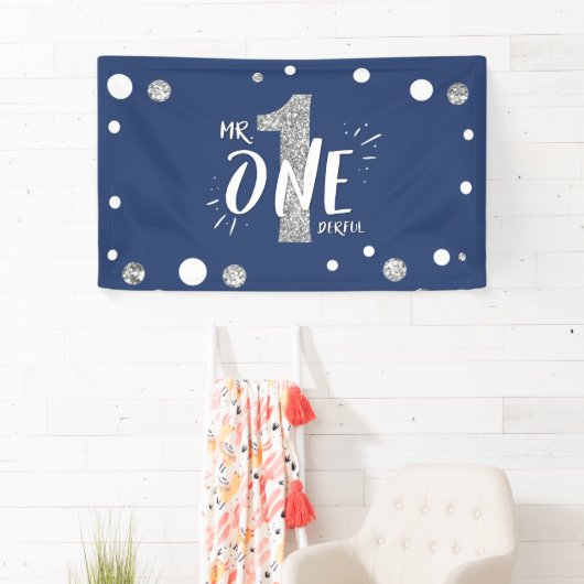 Mr Onederful Verjaardag Banner Boy Navy Blue (Insitu)