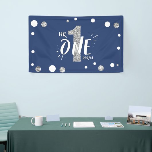 Mr Onederful Verjaardag Banner Boy Navy Blue (Beurs)