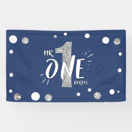 Mr Onederful Verjaardag Banner Boy Navy Blue (Horizontaal)