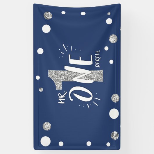 Mr Onederful Verjaardag Banner Boy Navy Blue (Verticaal)