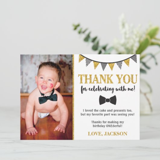 Mr. ONEderful Verjaardag Dank u kaart met Foto (Staand voorkant)