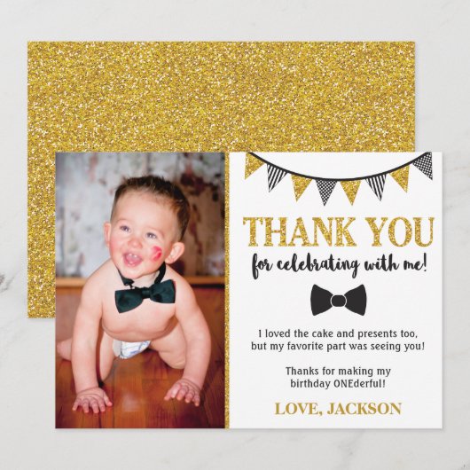 Mr. ONEderful Verjaardag Dank u kaart met Foto (Voorkant / Achterkant)