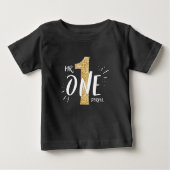 Mr Onederful verjaardag T-shirt Jongen Zwart Goud (Voorkant)