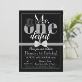 Mr. Onederful Verjaardag Uitnodiging Zwart & Wit (Staand voorkant)
