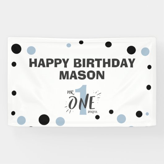 Mr Onederful Verjaardagsbanner Jongen Baby Blauw Spandoek (Horizontaal)