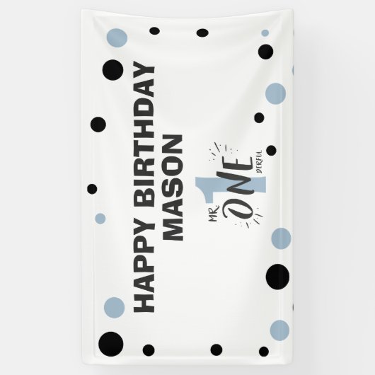 Mr Onederful Verjaardagsbanner Jongen Baby Blauw Spandoek (Verticaal)