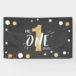 Mr Onederful Verjaardagsbanner Jongen Zwart Goud Spandoek