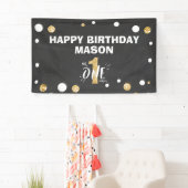 Mr Onederful Verjaardagsbanner Jongen Zwart Goud Spandoek (Insitu)