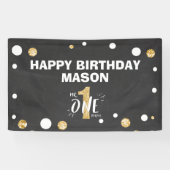Mr Onederful Verjaardagsbanner Jongen Zwart Goud Spandoek (Horizontaal)
