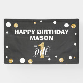 Mr Onederful Verjaardagsbanner Jongen Zwart Goud Spandoek
