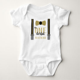 Mr ONEderful verjaardagsshirt in zwart en namaakgo Romper