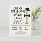 Mr. ONEerful Verjaardag Uitnodiging met Faux Gold (Staand voorkant)