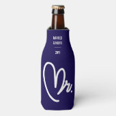 Mr Pas getrouwd Custom Text Blue Bottle Cooler (Fles Voorkant)