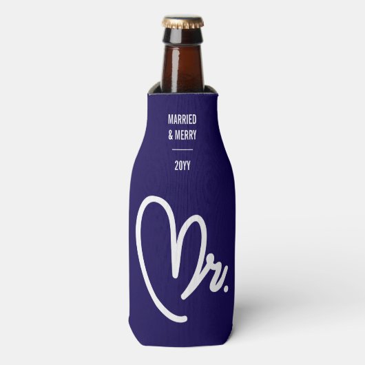 Mr Pas getrouwd Custom Text Blue Bottle Cooler (Fles Voorkant)