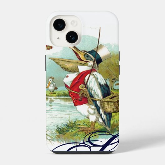 MR PELIKAAN VISSEN MONOGRAM, wit iPhone Hoesje (Achterkant)