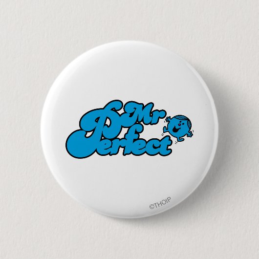 Mr Perfect | Grote blauwe letters Ronde Button 5,7 Cm (Voorkant)