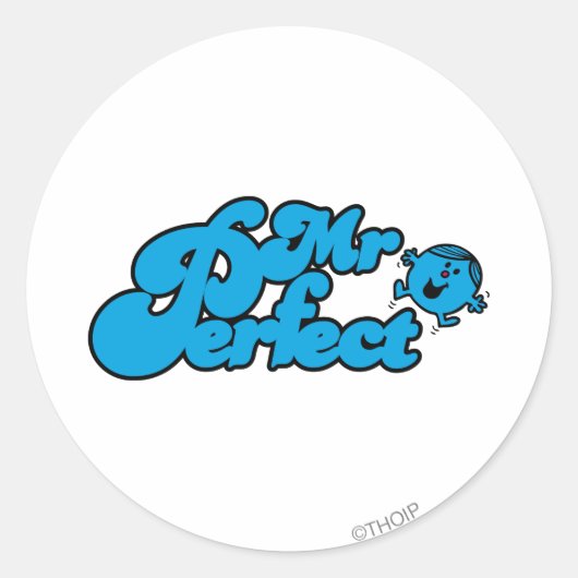Mr Perfect | Grote blauwe letters Ronde Sticker (Voorkant)