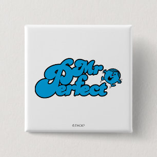 Mr Perfect   Grote blauwe letters Vierkante Button 5,1 Cm