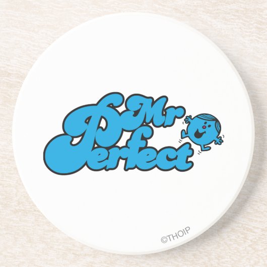 Mr Perfect | Grote blauwe letters Zandsteen Onderzetter (Voorkant)