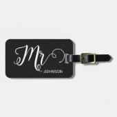 Mr Personalized Elegant Script Groom Name Black Bagagelabel (Voorkant horizontaal)