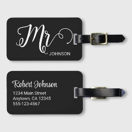 Mr Personalized Elegant Script Groom Name Black Bagagelabel