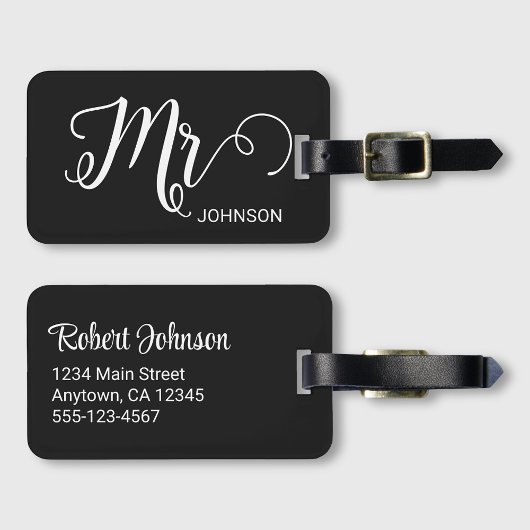 Mr Personalized Elegant Script Groom Name Black Bagagelabel