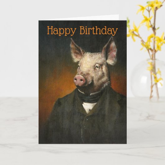  Mr. Pig Verjaardag Kaart (Gele Bloem)