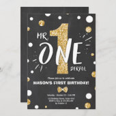 Mr. prachtige verjaardagsuitnodiging Boy Black Gol Kaart (Voorkant / Achterkant)