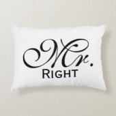 Mr. Rechts scroll tekst in zwart-wit Accent Kussen (Voorkant)