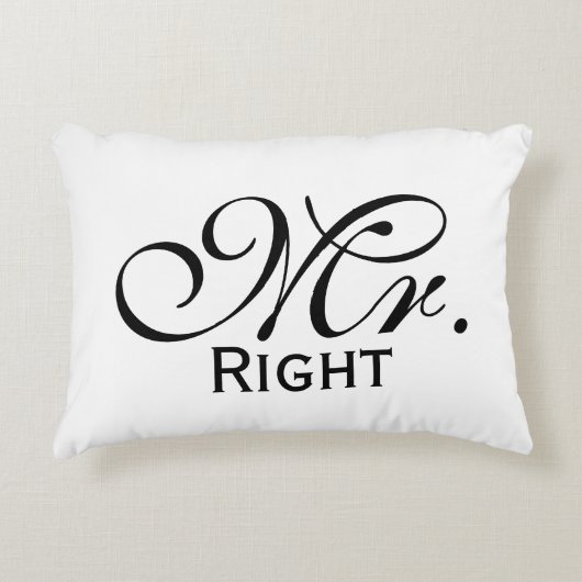 Mr. Rechts scroll tekst in zwart-wit Accent Kussen (Voorkant)