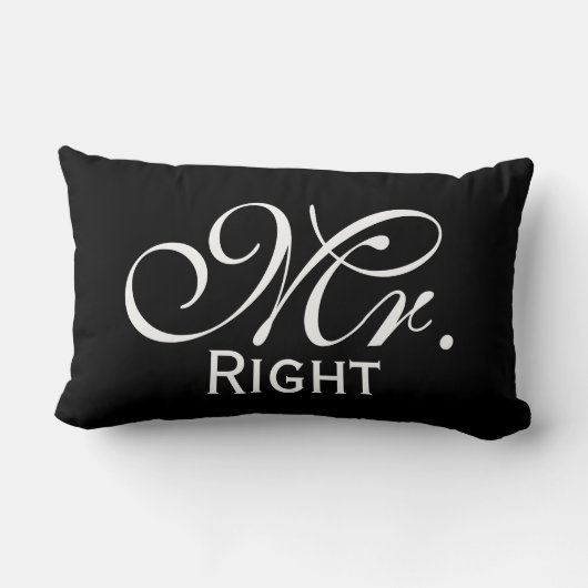 Mr. Rechts scroll tekst in zwart-wit Kussen (Achterkant)