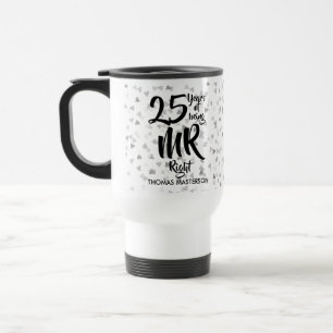 Mr Right 25e jubileum Zilveren Harten Confetti Reisbeker