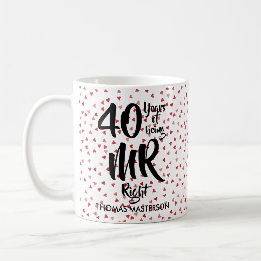 Mr Right 40e verjaardag Robijnen Harten Confetti Koffiemok (Links)