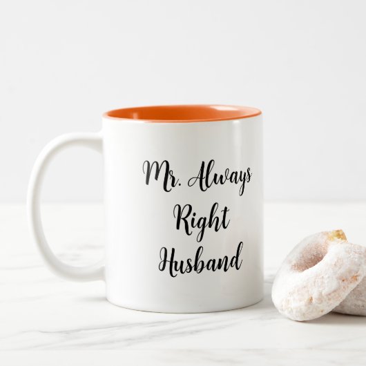 Mr. Right en Mr. Always Right Husband Tweekleurige Koffiemok (Met donut)