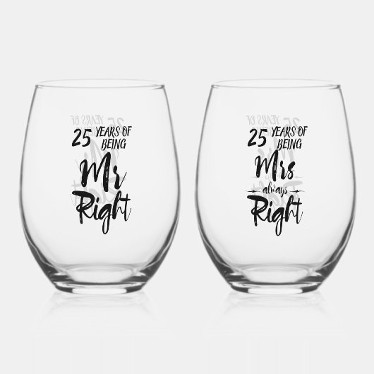 Mr. Right en Mrs. Always Right Jubileum Wijnglas Zonder Voet (Voorkant)