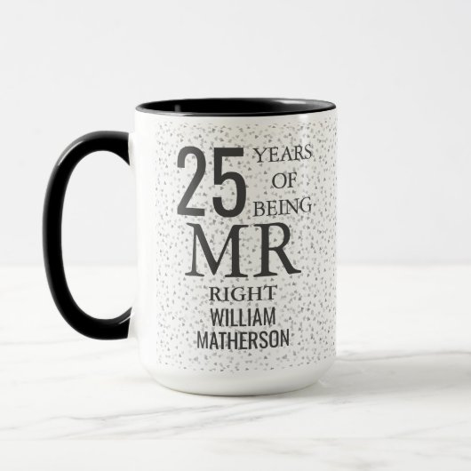 Mr Right Fun 25e jubileum Zilveren Hartjes Mok (Links)